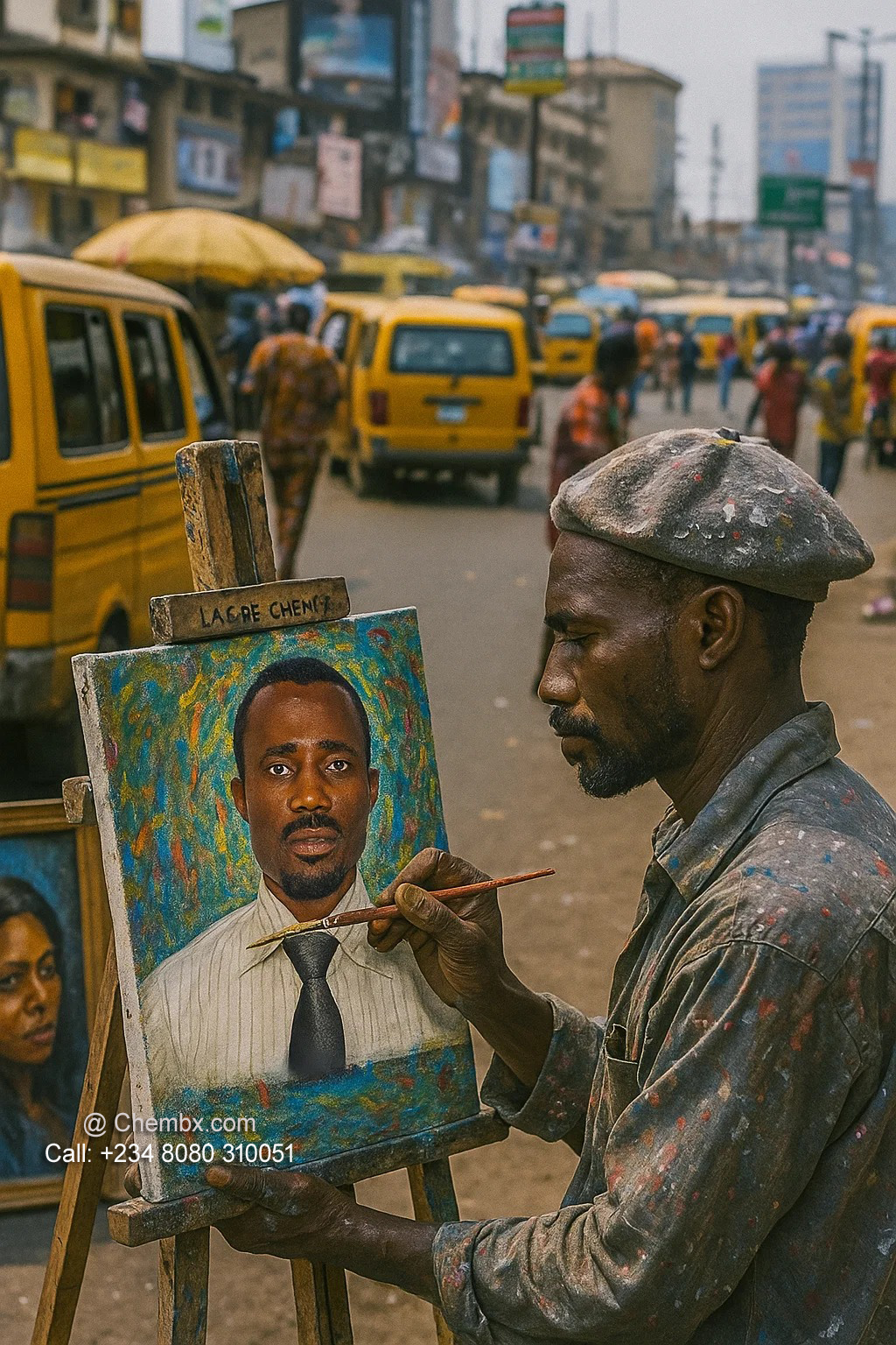 Modern abstract painting with gouache by Nigerian artist Chembx