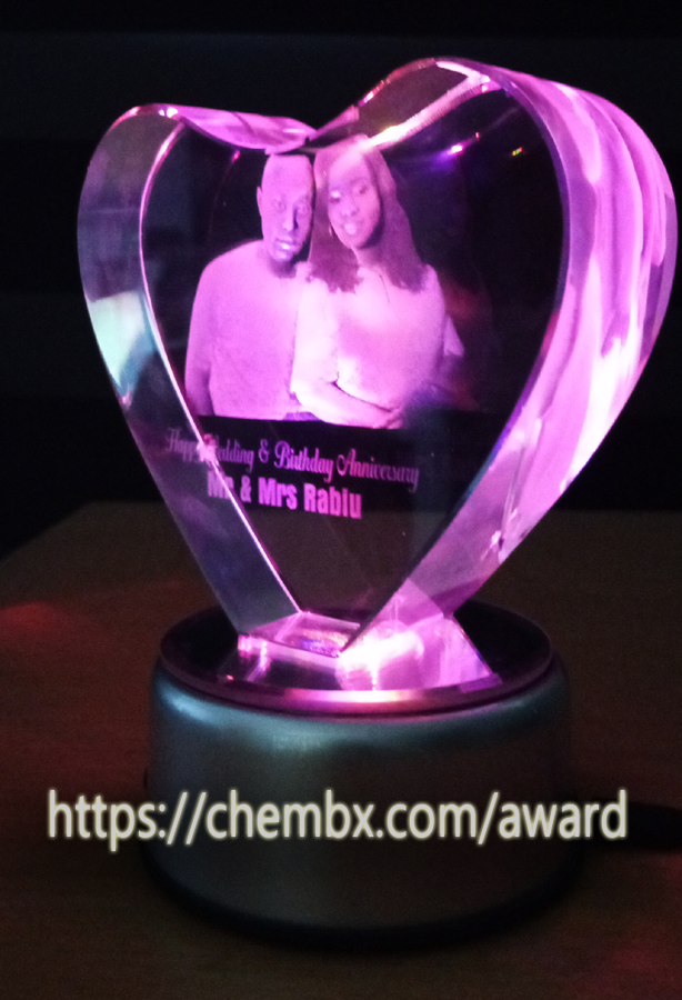 Elegant Custom 3D Crystal Plaque in Cube Shape – Corporate Gift with Lighting Base