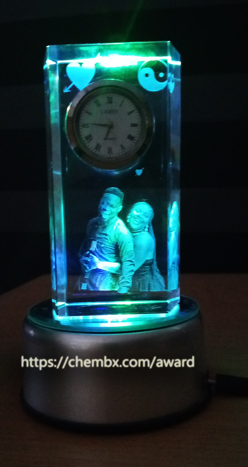 High-Quality 3D Glass Plaque Award with Lighted Rotation Stand – Customizable Design by Chembx