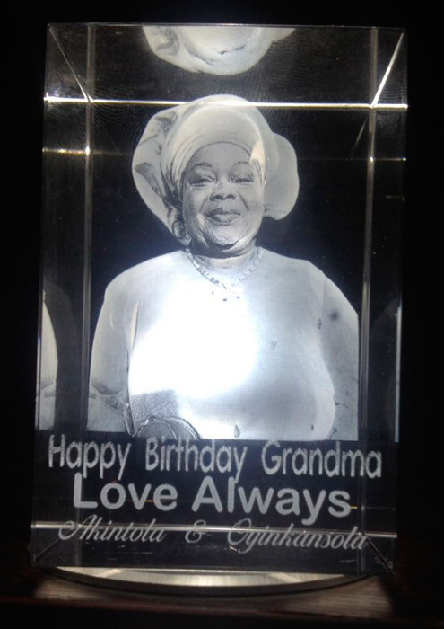 LED rotating 3D glass cube award with photo engraving for corporate events in Nigeria