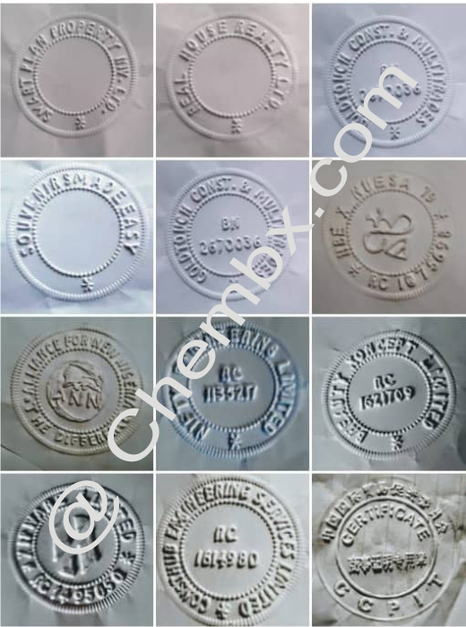 Paper embossing company seal stamp sample designed in Ghana