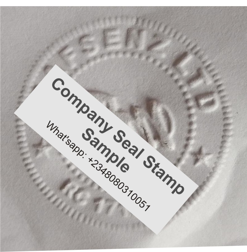 Embossed seal showing registration number and company name